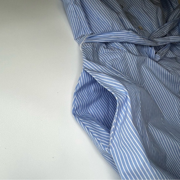 Ellen Tracy Women's Pinstriped Blue & White Embroidered Shirtdress Large NWT - Picture 11 of 15